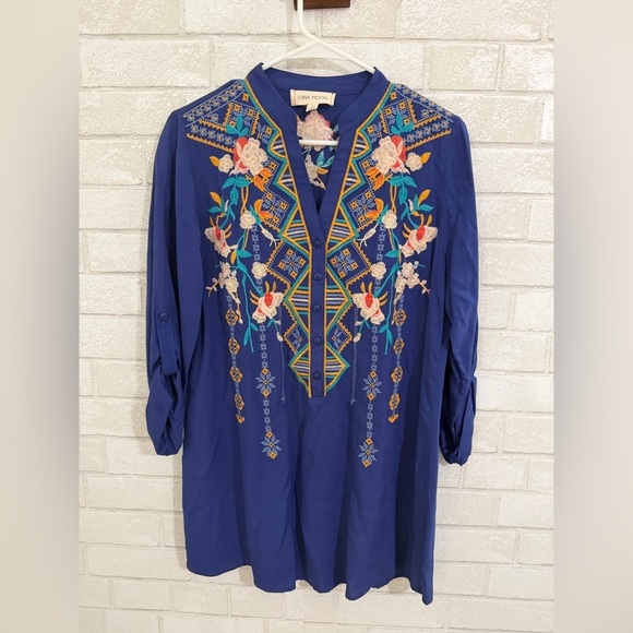 Luna Moon Tops - Luna Moon Anthropologie Embroidered Floral Tunic bohemian embroidered #3041
